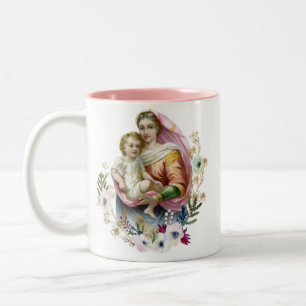 Caneca De Café Em Dois Tons Oração aos memorandos religiosos Florais de Mary e