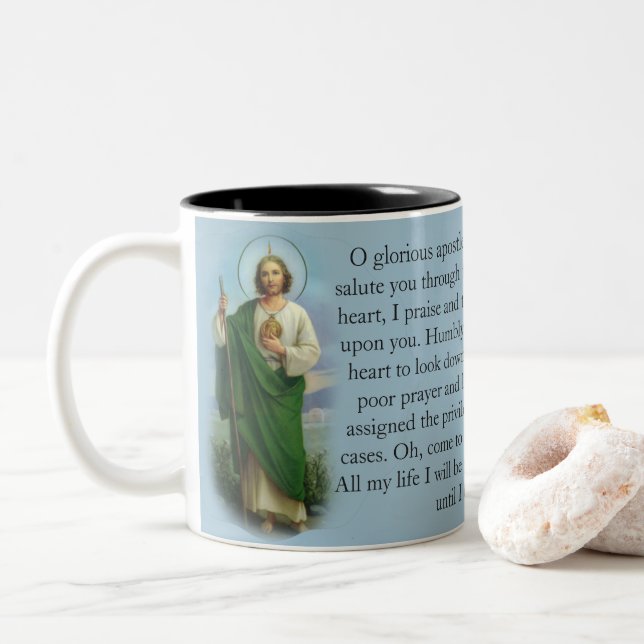 Caneca De Café Em Dois Tons Oração católica do St. Jude religiosa (Com Donut)