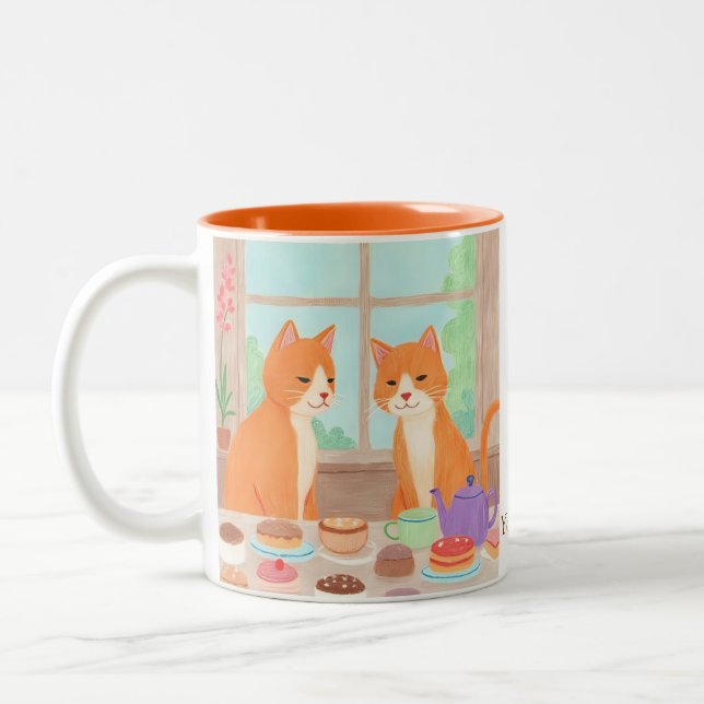 Caneca De Café Em Dois Tons Orange Cats & Tea Party Mug (Esquerda)