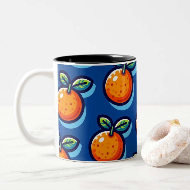 Caneca De Café Em Dois Tons Orange design repeat pattern Coffee Mug (Com Donut)