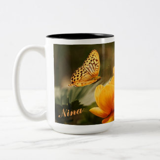 Caneca De Café Em Dois Tons OrangeButterfly, flores alaranjadas