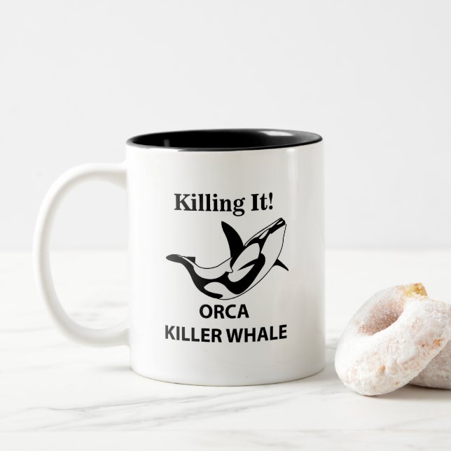 Caneca De Café Em Dois Tons Orca Killer Whale Matando Engraçado (Com Donut)