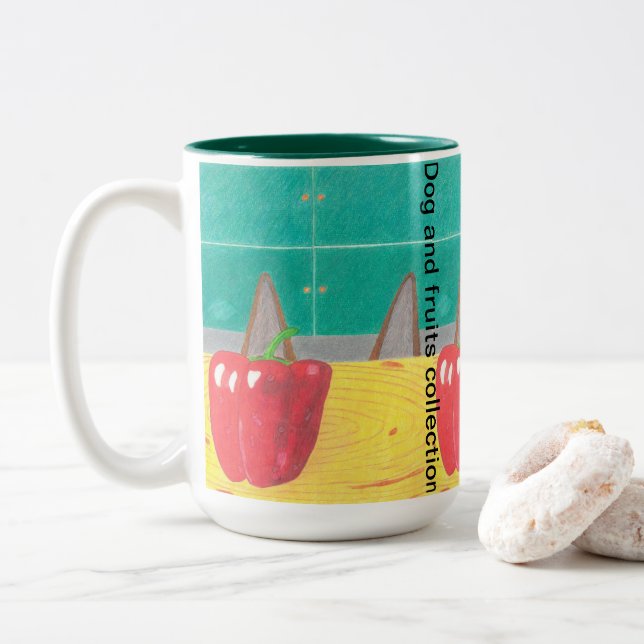 Caneca De Café Em Dois Tons Orelhas de cachorro e pimenta  (Com Donut)