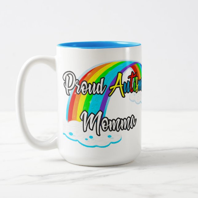 Caneca De Café Em Dois Tons Orgulhoso Autismo quebra-cabeça Momma (Esquerda)