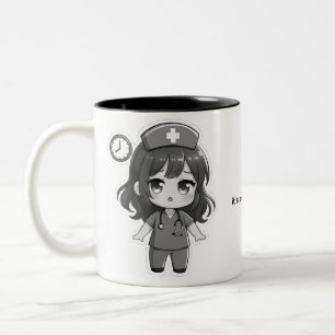 Caneca De Café Em Dois Tons Original Chibi Enfermeira - Correndo Contra o Temp