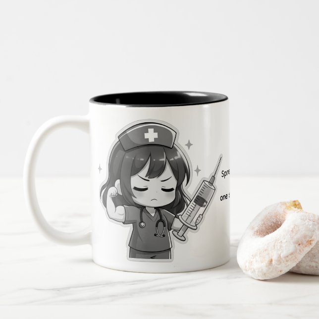 Caneca De Café Em Dois Tons Original Chibi Nurse - Medical Power (Com Donut)