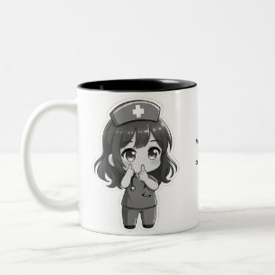 Caneca De Café Em Dois Tons Original Chibi Nurse - O Silêncio da Meia-Noite