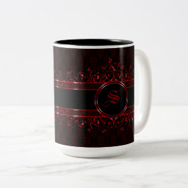 Caneca De Café Em Dois Tons Ornamentado Preto e Vermelho - Gótico Monograma