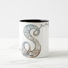 Caneca De Café Em Dois Tons Ornamental Script Letter S Mug