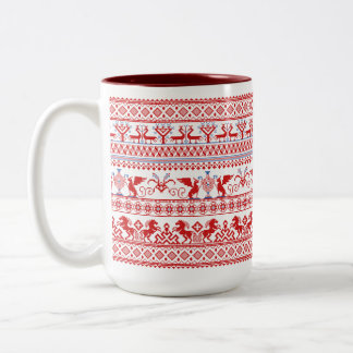Caneca De Café Em Dois Tons ornamento tradicional russo vermelho