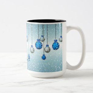 Caneca De Café Em Dois Tons Ornamentos de Neve Azul Personalizados Mug