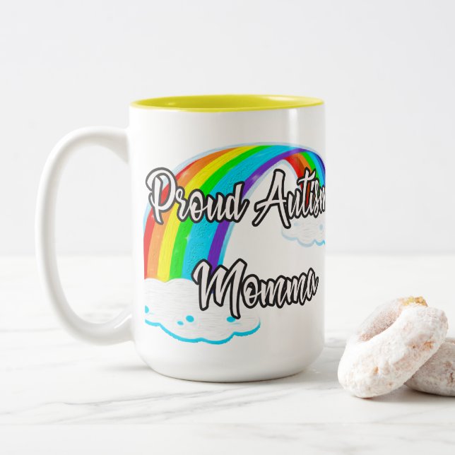 Caneca De Café Em Dois Tons Ororgulhoso Autism Mama (Com Donut)
