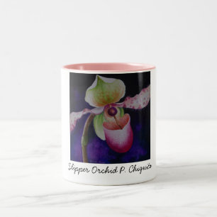 Caneca De Café Em Dois Tons Orquídea Slipper P. Chiquita Watercolor Art