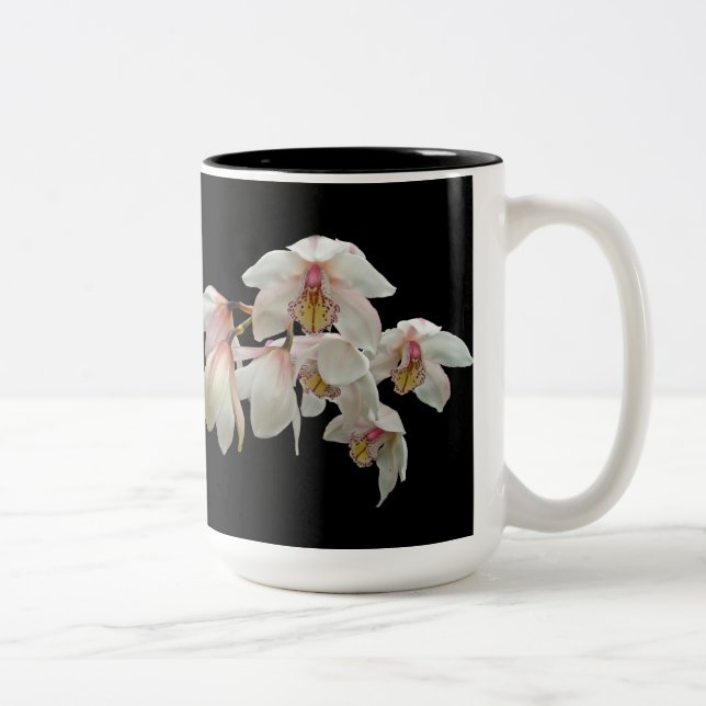 Caneca De Café Em Dois Tons Orquídeas-Creme e Rosa em Preto (Direita)
