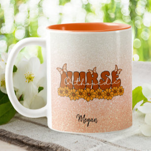 Caneca De Café Em Dois Tons Ortopedia Nurse Enfermeira Laranja Glitter