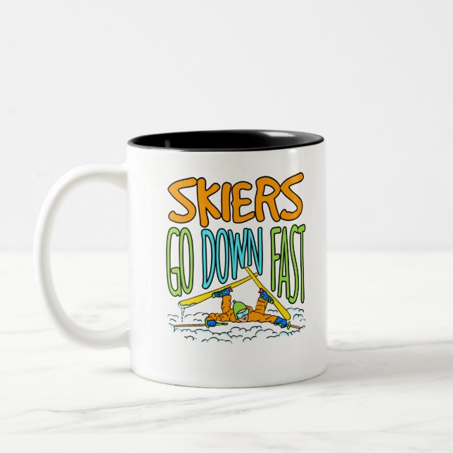Caneca De Café Em Dois Tons Os esquiadores descem rápido esqui esquiando esqui (Esquerda)