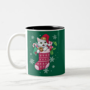 Caneca De Café Em Dois Tons Os Gatos Adormecem O Natal Engraçado Proprietário 
