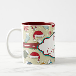 Caneca De Café Em Dois Tons Os hats&socks alegres do Natal do azevinho agridem