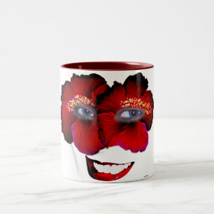 Caneca De Café Em Dois Tons Os hibiscus enfrentam com sorriso - vermelho &