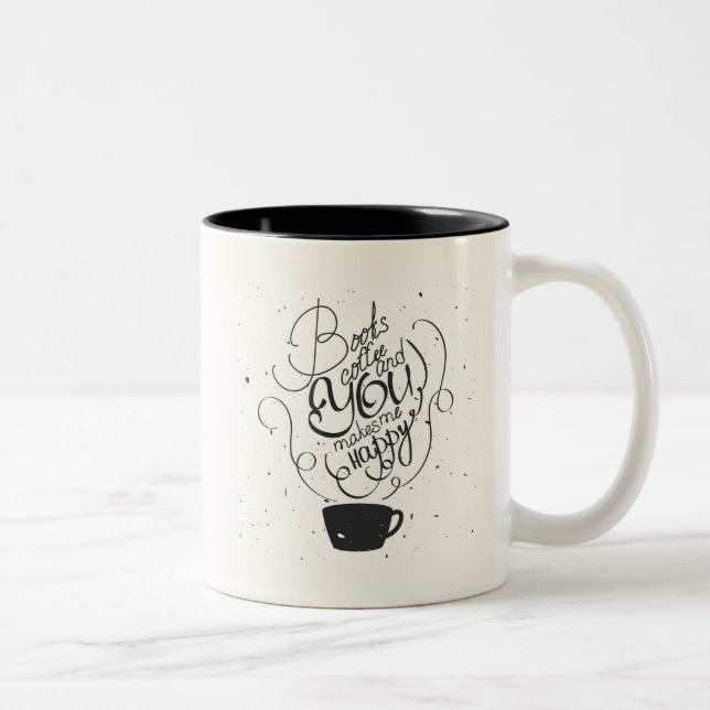 Caneca De Café Em Dois Tons Os livros café e você fazem-me feliz (Direita)