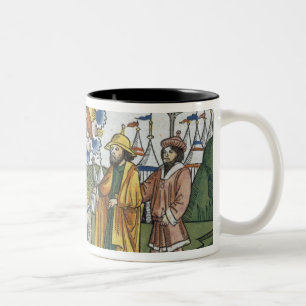 Caneca De Café Em Dois Tons Os números 27 18-23 Moses colocam sua mão em cim