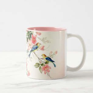 Caneca De Café Em Dois Tons Os pássaros do amor do vintage   coram branco