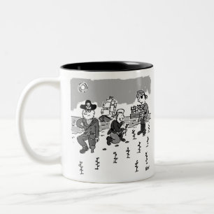 Caneca De Café Em Dois Tons Os piratas estão se preparando usando uma perna d