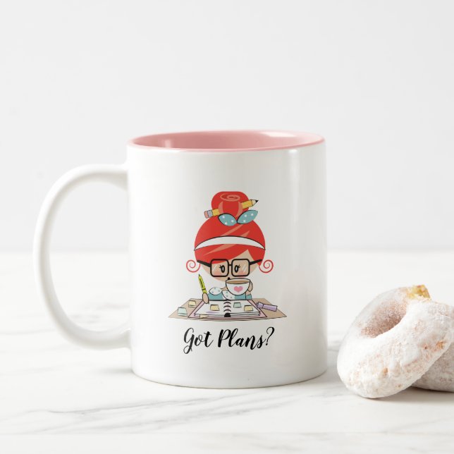 Caneca De Café Em Dois Tons Os planos obtidos personalizaram o Redhead da (Com Donut)