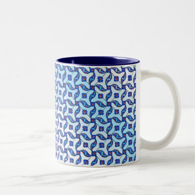 Caneca De Café Em Dois Tons Os turcos telham o micro teste padrão espiral azul (Direita)