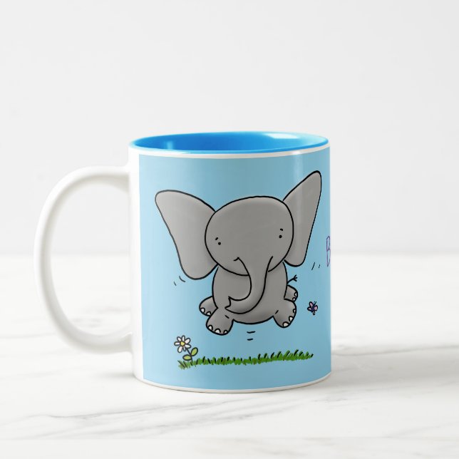 Caneca De Café Em Dois Tons Ótima ilustração de desenho animado de elefante be (Esquerda)
