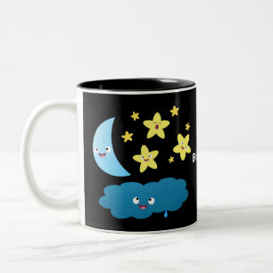 Caneca De Café Em Dois Tons Ótimas estrelas cantoras, lua e desenhos em nuvem
