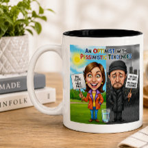Otimista vs Pessimista Citação Divertida em Caneca