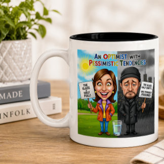 Caneca De Café Em Dois Tons Otimista vs Pessimista Citação Divertida em Caneca