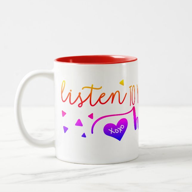 Caneca De Café Em Dois Tons Ouça Seu Coração (Esquerda)