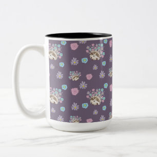 Caneca De Café Em Dois Tons ouriço e padrão das flores