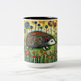 Caneca De Café Em Dois Tons ouriço entre flores
