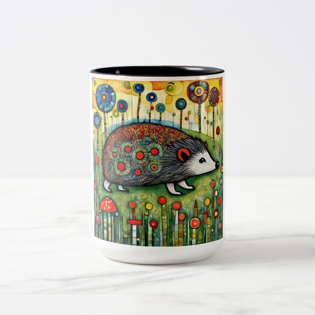 Caneca De Café Em Dois Tons ouriço entre flores (Centro)