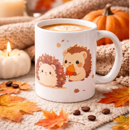 Caneca De Café Em Dois Tons ouriços fofos de outono – Animais Kawaii da Flores