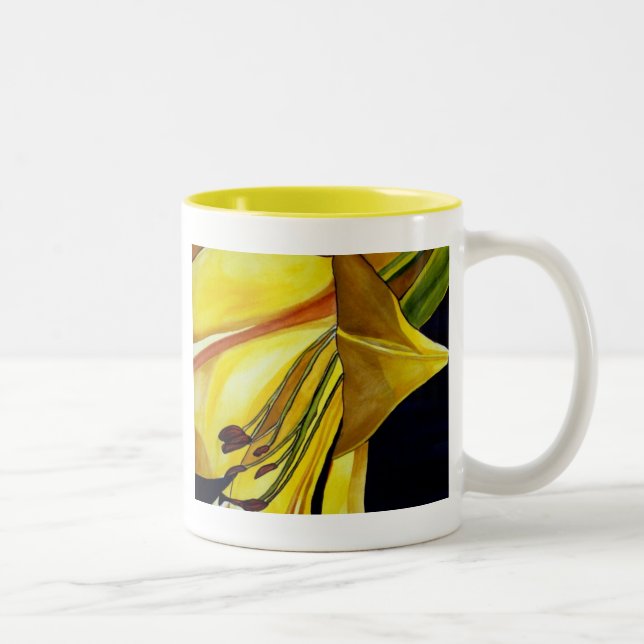 Caneca De Café Em Dois Tons Ouro Amarelo Esplendor Lily Arte original (Direita)