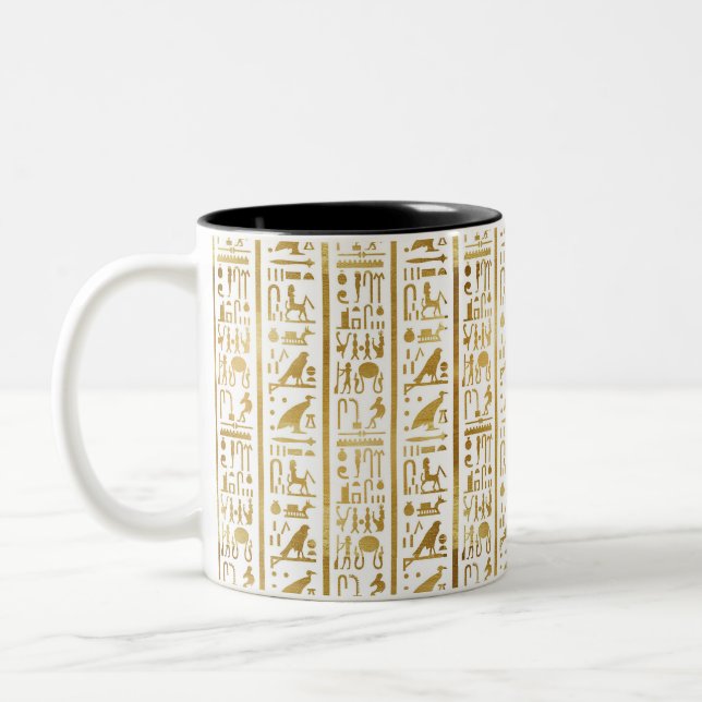 Caneca De Café Em Dois Tons Ouro & Branco Egito Egípcio Glam Moderno Chic (Esquerda)