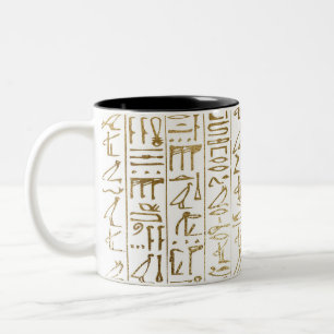 Caneca De Café Em Dois Tons Ouro & Branco Egito Egípcio Glam Moderno Chic
