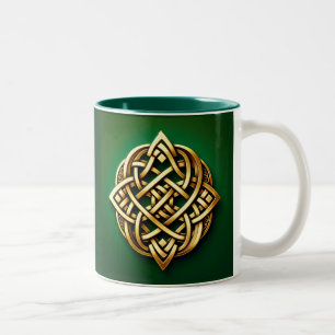 Caneca De Café Em Dois Tons Ouro Celtic Knot on Green