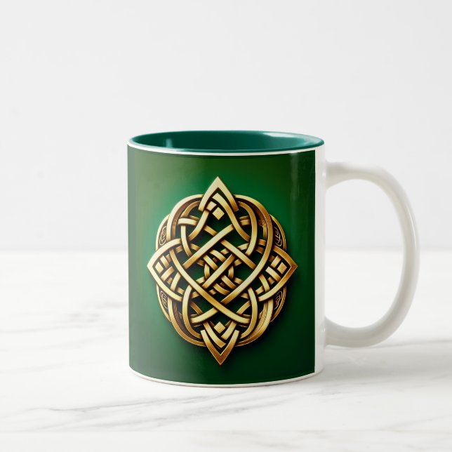 Caneca De Café Em Dois Tons Ouro Celtic Knot on Green (Direita)
