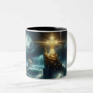 Caneca De Café Em Dois Tons Ouro Cross Guiando um Navio em um Mar Tempestade