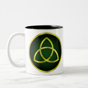 Caneca De Café Em Dois Tons ouro e triquetra verde