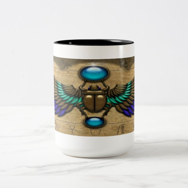 Caneca De Café Em Dois Tons Ouro Egípcio Scarab Coffee Mug (Centro)