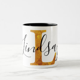Caneca De Café Em Dois Tons Ouro "L" monograma com nome personalizado