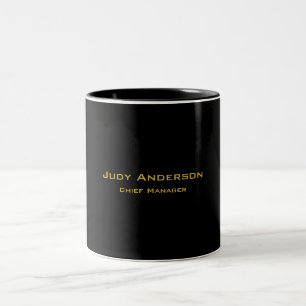 Caneca De Café Em Dois Tons Ouro Metálico & Preto Moderno Elegante Profissiona