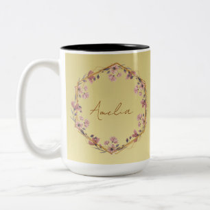 Caneca De Café Em Dois Tons Ouro moderno Típografia de luxo Cor de água floral