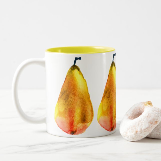 Caneca De Café Em Dois Tons Ouro Pear Fruta (Com Donut)
